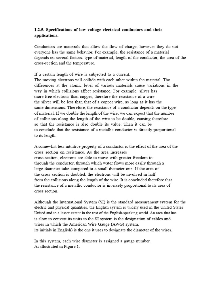 1.2.5. Specifications of Low Voltage Electrical Conductors and Their ...