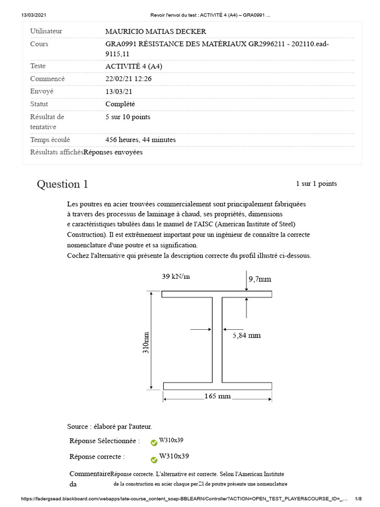 Résistance des poutres en acier W310x39 | PDF | Flambage | Flexion ...