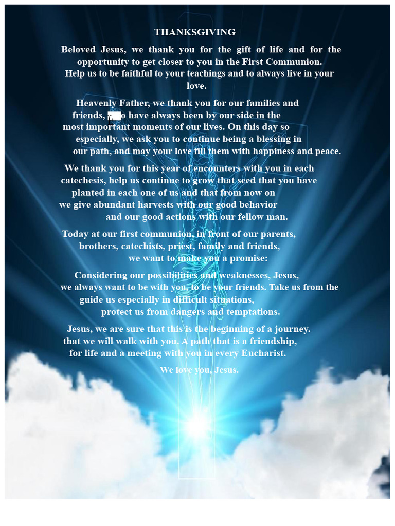 First Communion Thanksgiving Prayer | PDF