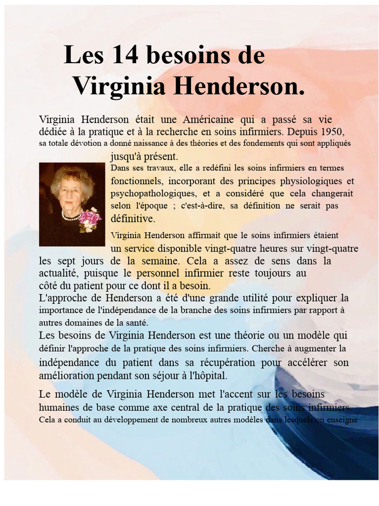 Les 14 besoins de Virginia Henderson | PDF | Allaitement