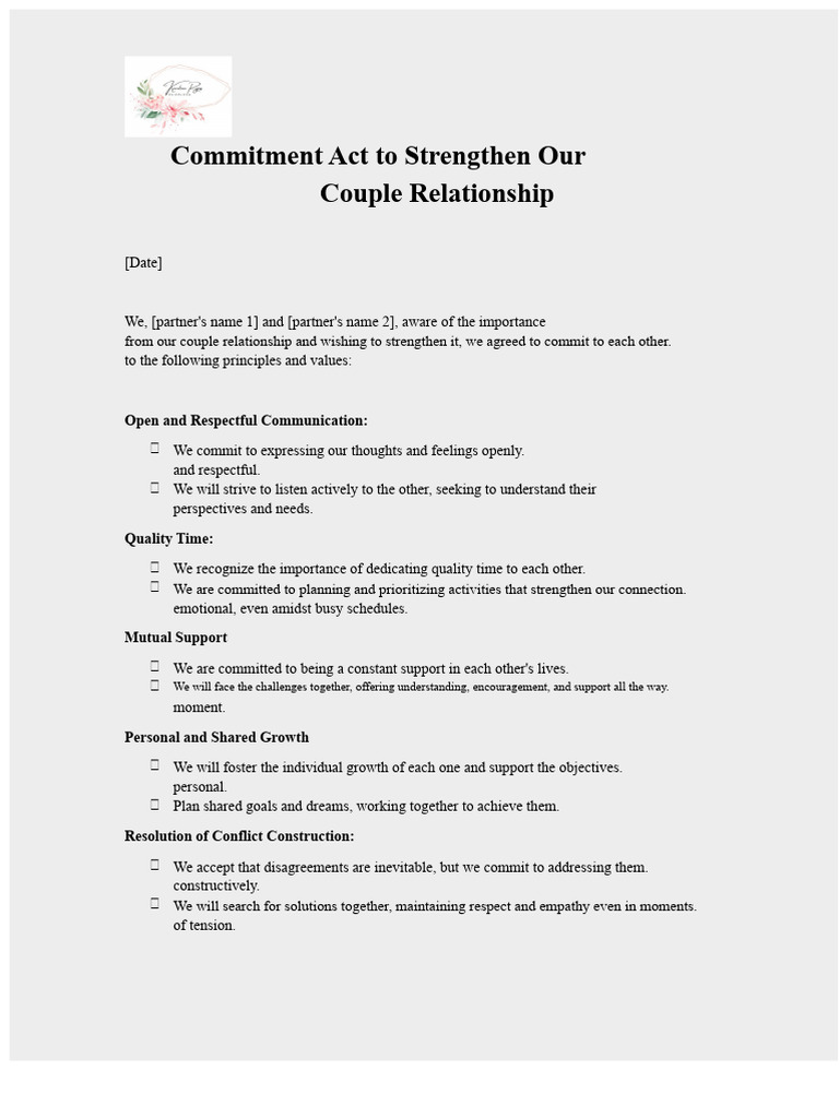 Commitment Act To Strengthen Our Couple Relationship | PDF