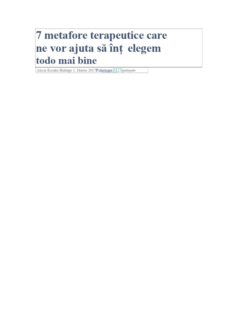 7 Metafore Teraputice Care Ne Vor Ajuta Să Înțelegem Totul Mai Bine | PDF