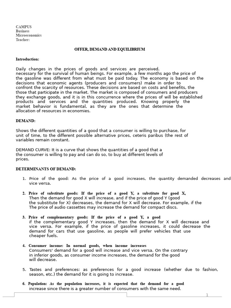 Notes On Supply and Demand | PDF | Demand | Supply (Economics)
