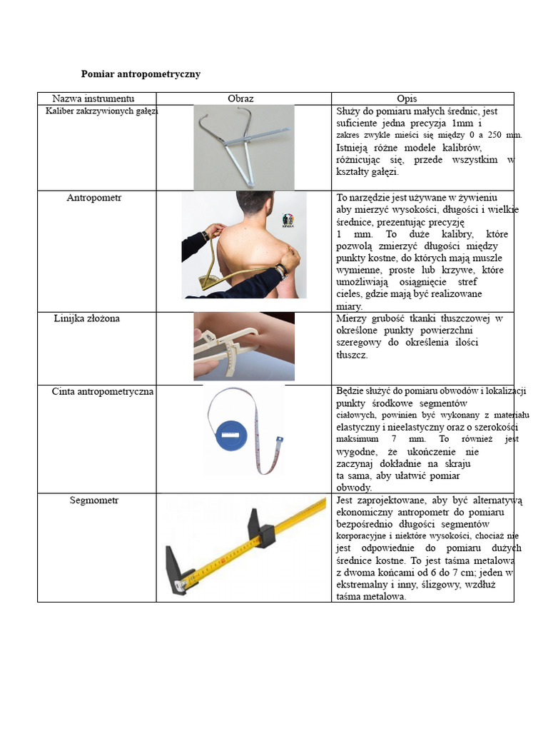 Instrumentacja Antropometryczna | PDF