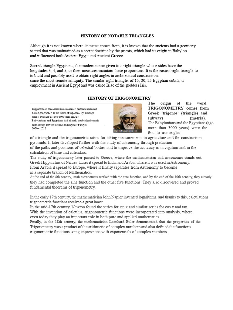 HISTORY OF triangles | PDF | Trigonometry | Trigonometric Functions
