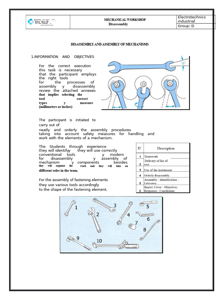 Mechanism Assembly and Disassembly Guide | PDF | Screw | Tools