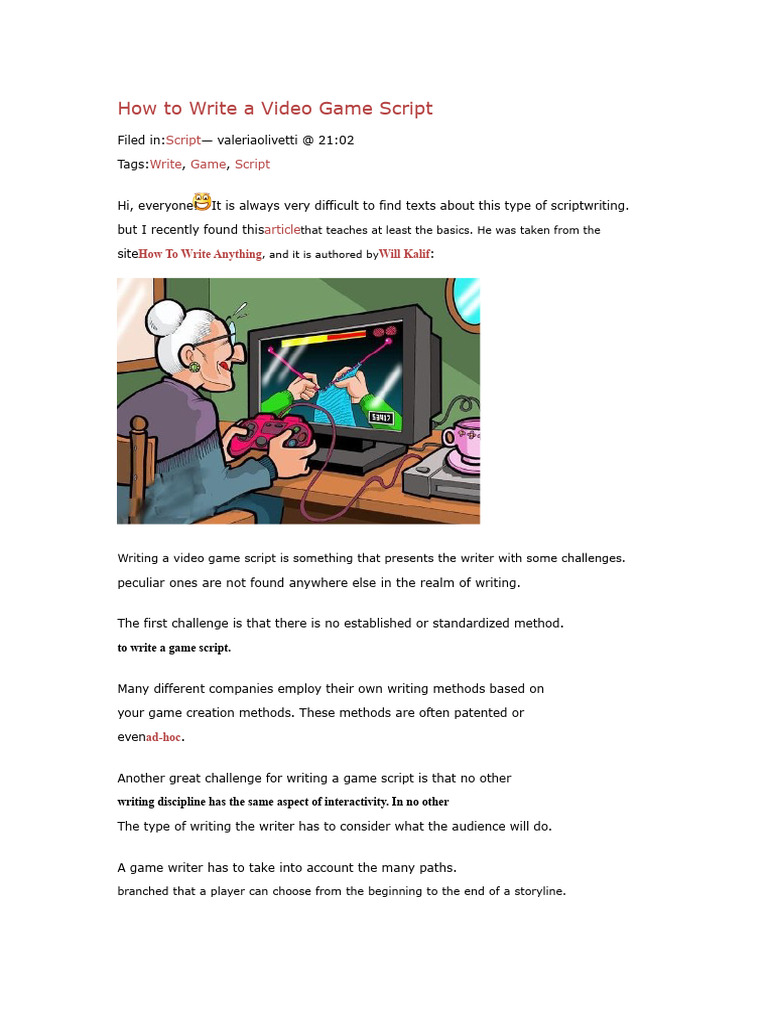 Writing a Video Game Script Guide | PDF