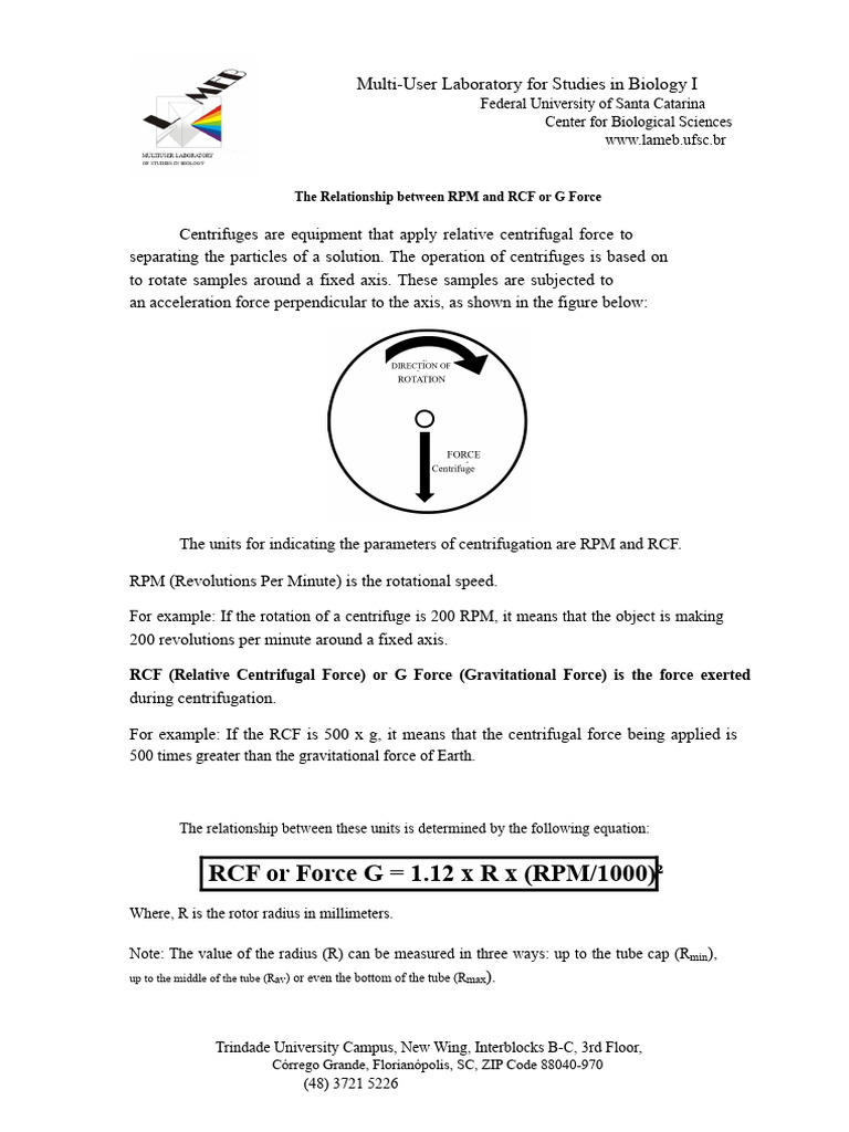 RPM and RCF in Centrifugation Explained | PDF | Centrifugation | Centrifuge