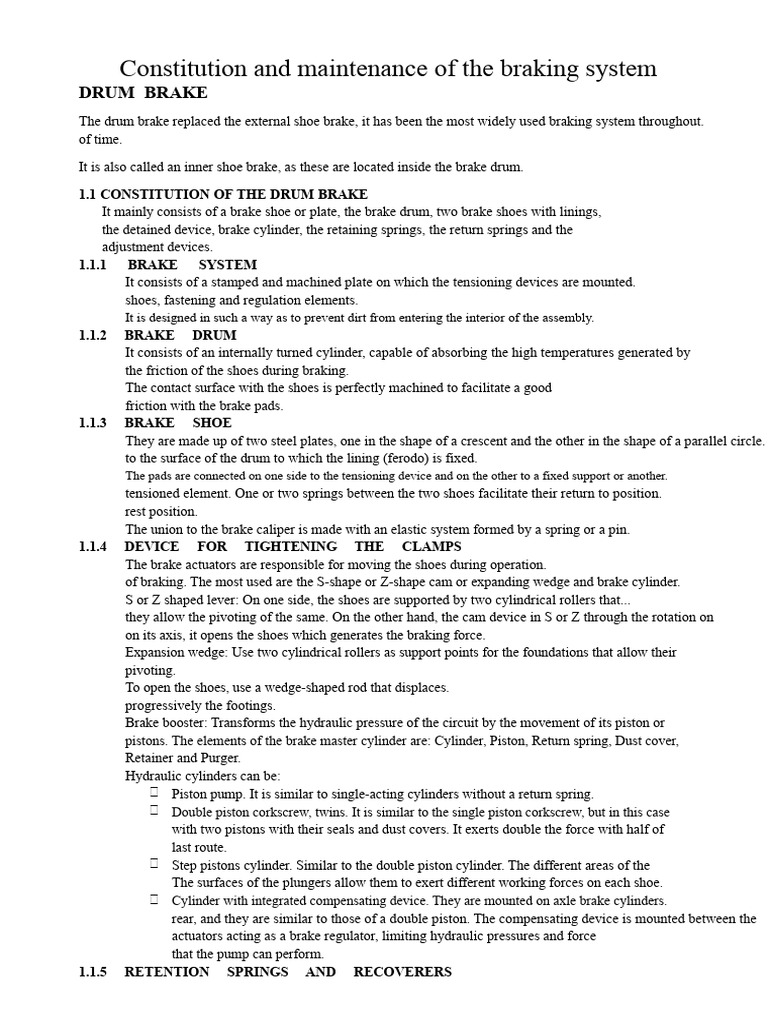Drum Brake System Overview and Maintenance | PDF | Brake | Pump