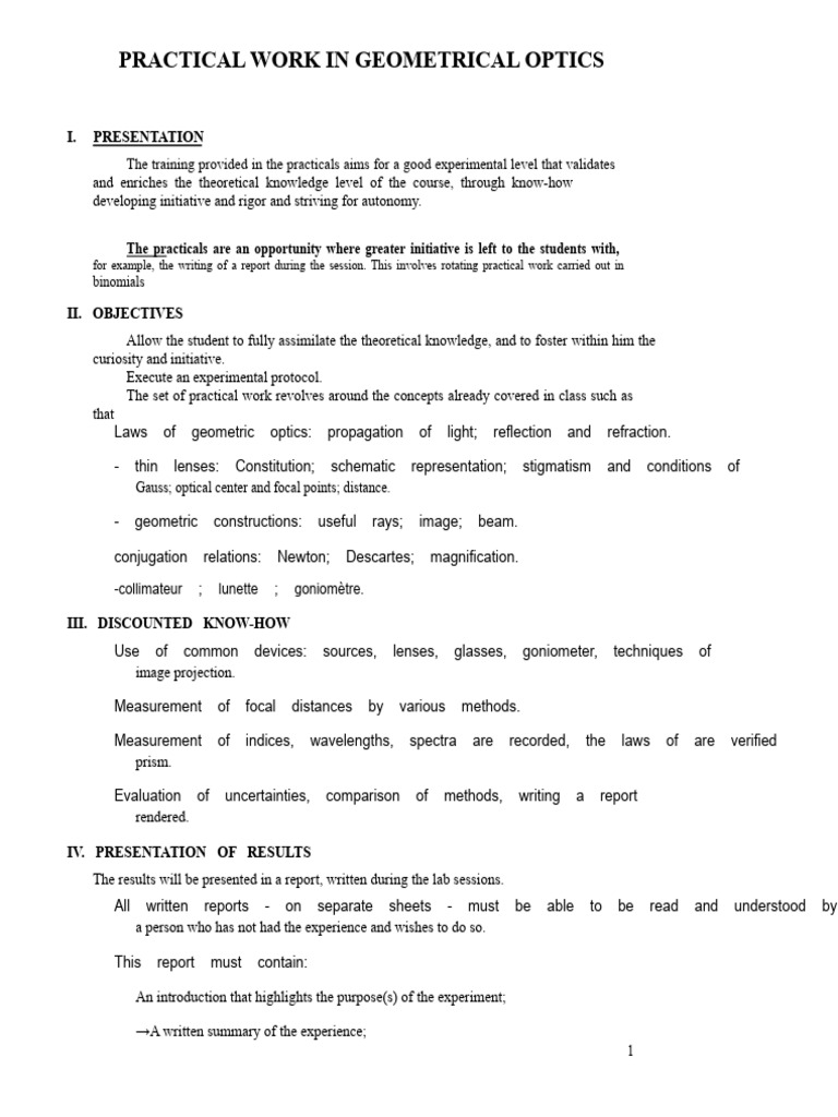 Geometrical Optics Practical Training | PDF | Telescopic Sight | Optics