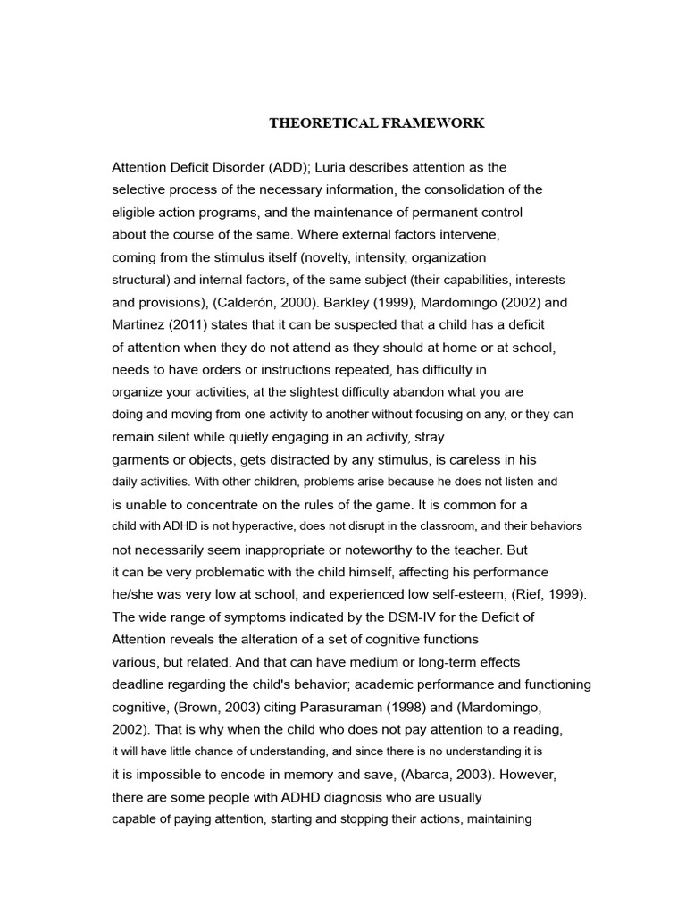 Theoretical Framework Attention Deficit | PDF | Attention Deficit ...