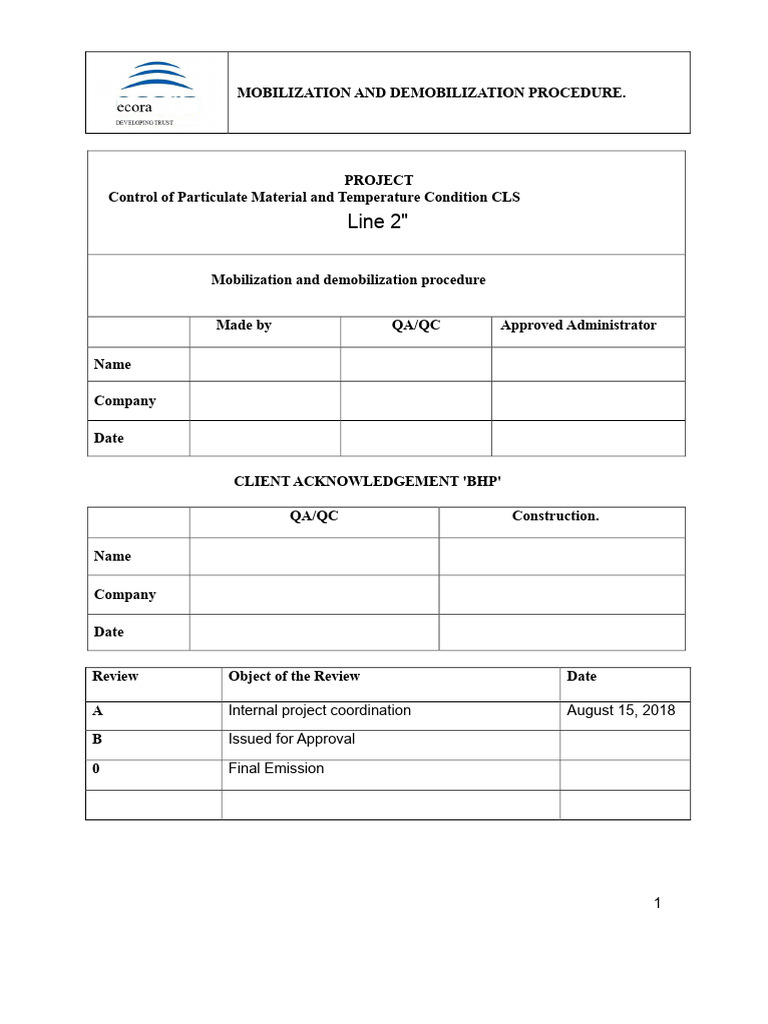 Mobilization and Demobilization Guidelines | PDF | Occupational Safety ...