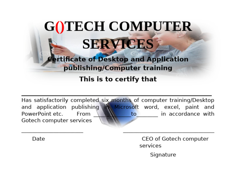 Gotech Compuer Training Cert | PDF