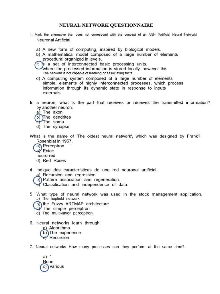 Neural Network Questionnaire Insights | PDF | Neuron | Neuroscience
