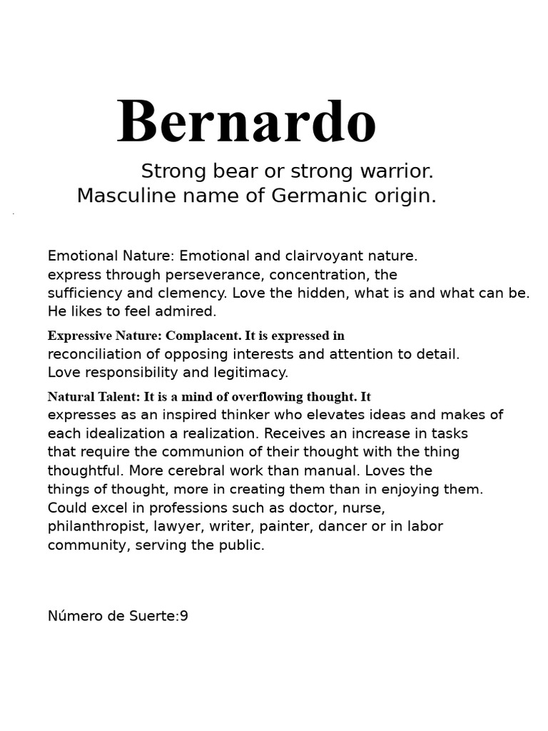 Meaning and Origin of Bernardo | PDF