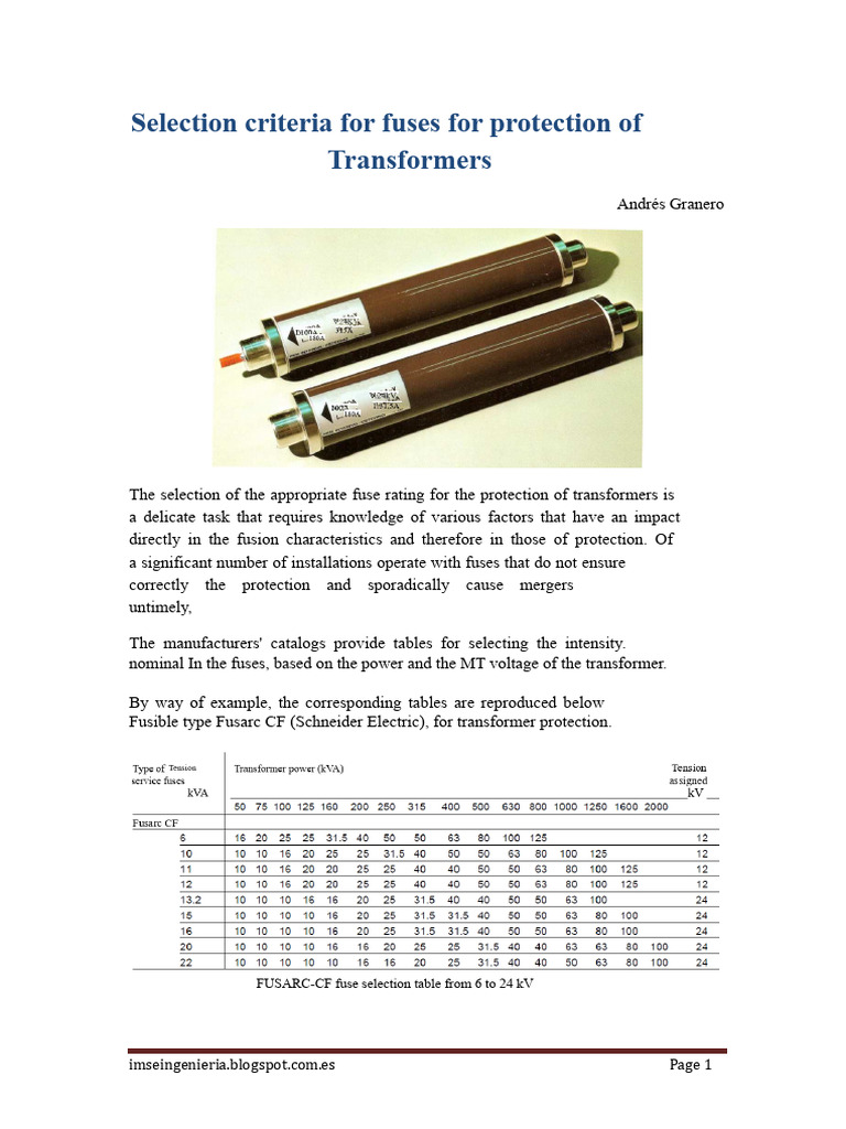 Fuse Selection for Transformer Protection | PDF | Fuse (Electrical ...