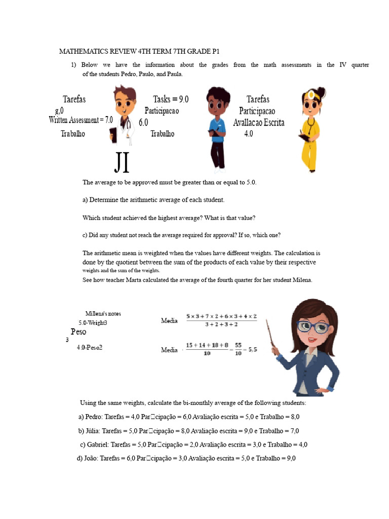Mathematics Review 4TH Bimester 7TH Grade P1 | PDF | Average | Mean