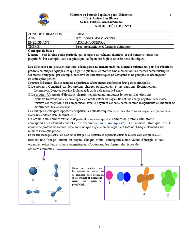 Structure atomique et formules chimiques | PDF | Liaison chimique | Atomes