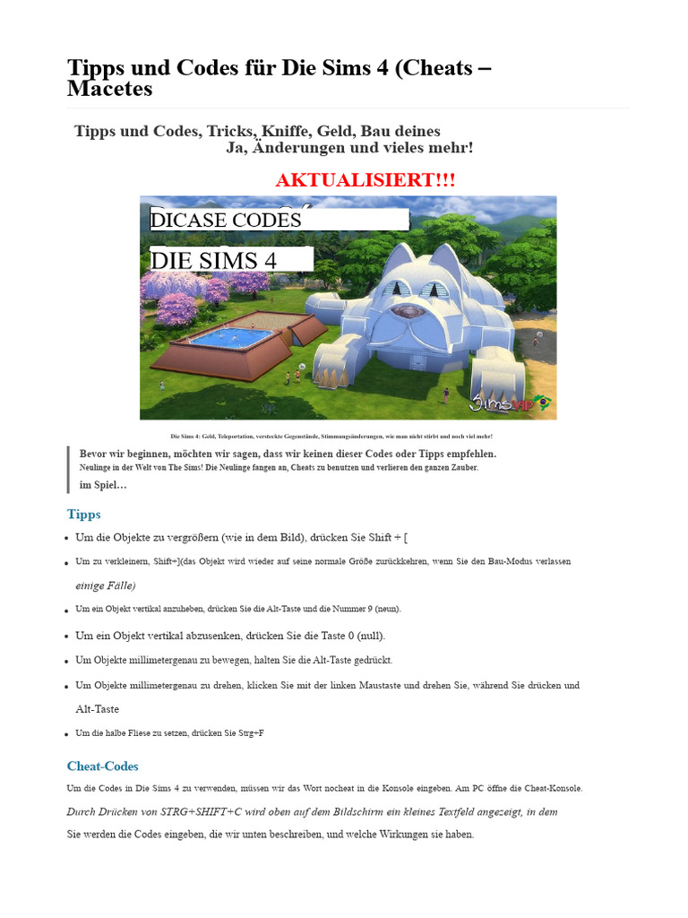 Die Sims 4 Codes | PDF