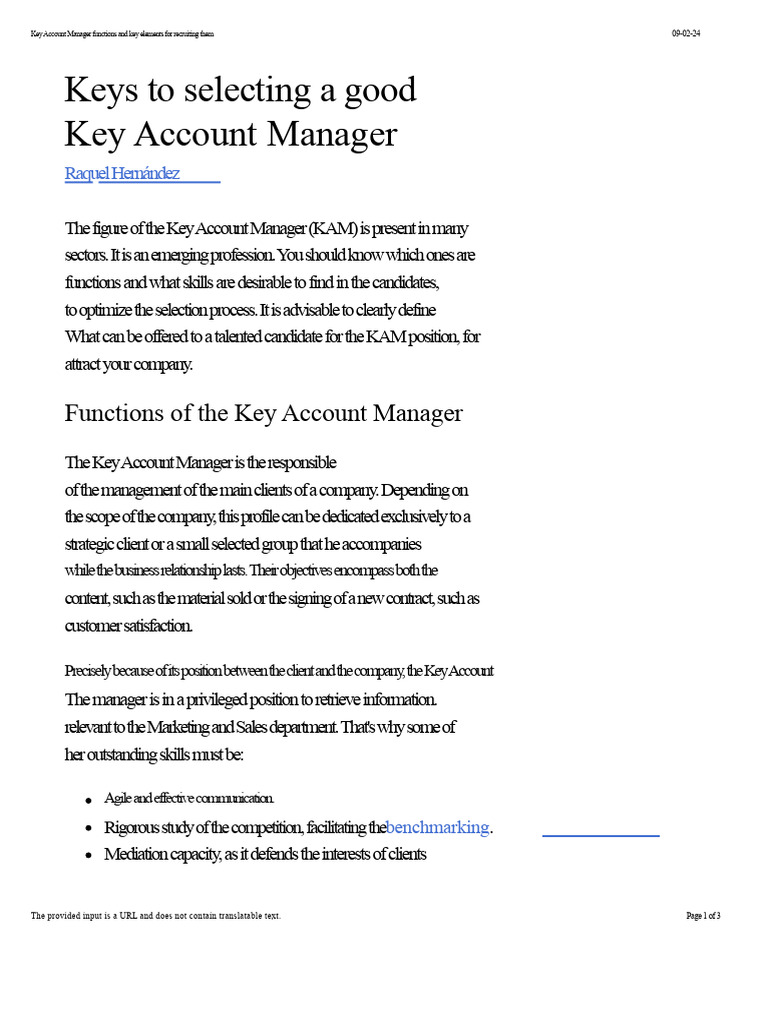 Functions of a Key Account Manager and key points for recruiting them ...