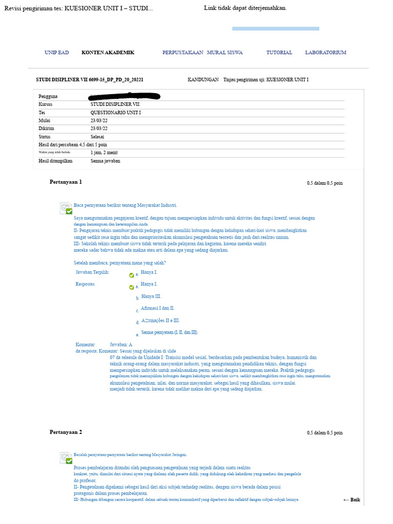 Kuesioner Unit I: Revisi dan Hasil Tes | PDF
