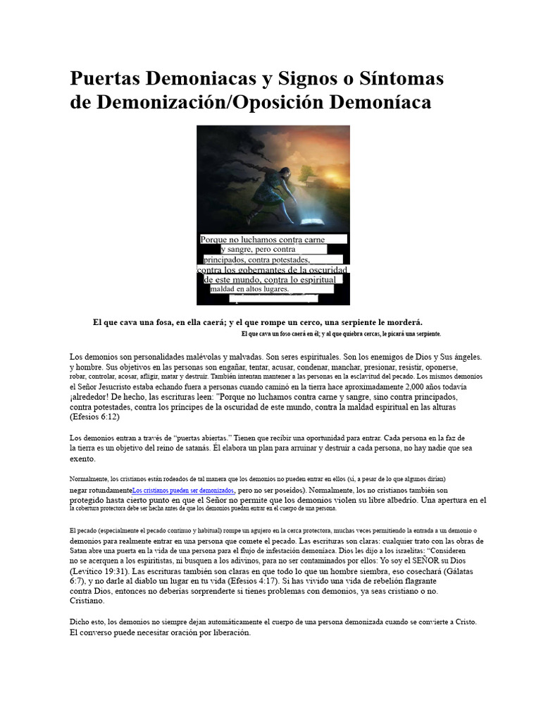 Puertas a la Demonización y Sus Efectos | PDF | Demonios | Satán