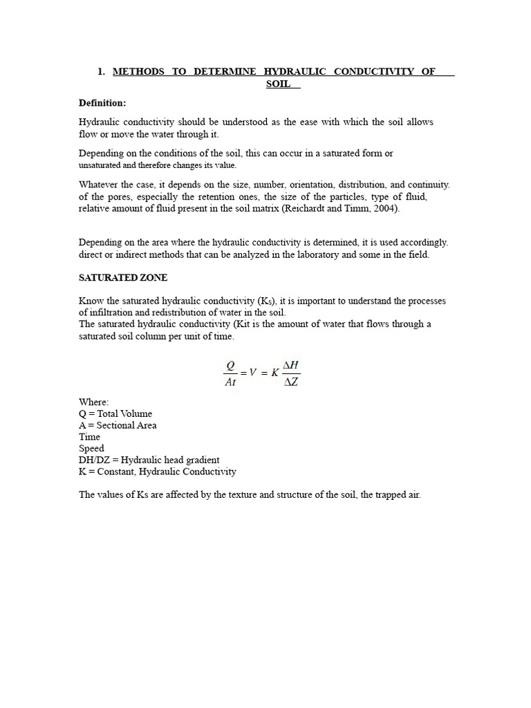 Hydraulic Conductivity Measurement Methods | PDF | Porosity | Soil