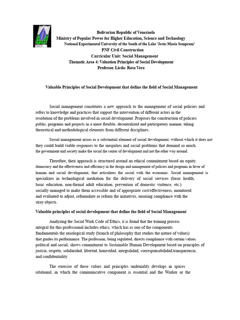 Principles of Social Development Management | PDF | Poverty ...