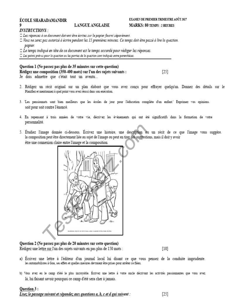 Examen de Langue Anglaise - 1er Trimestre | PDF
