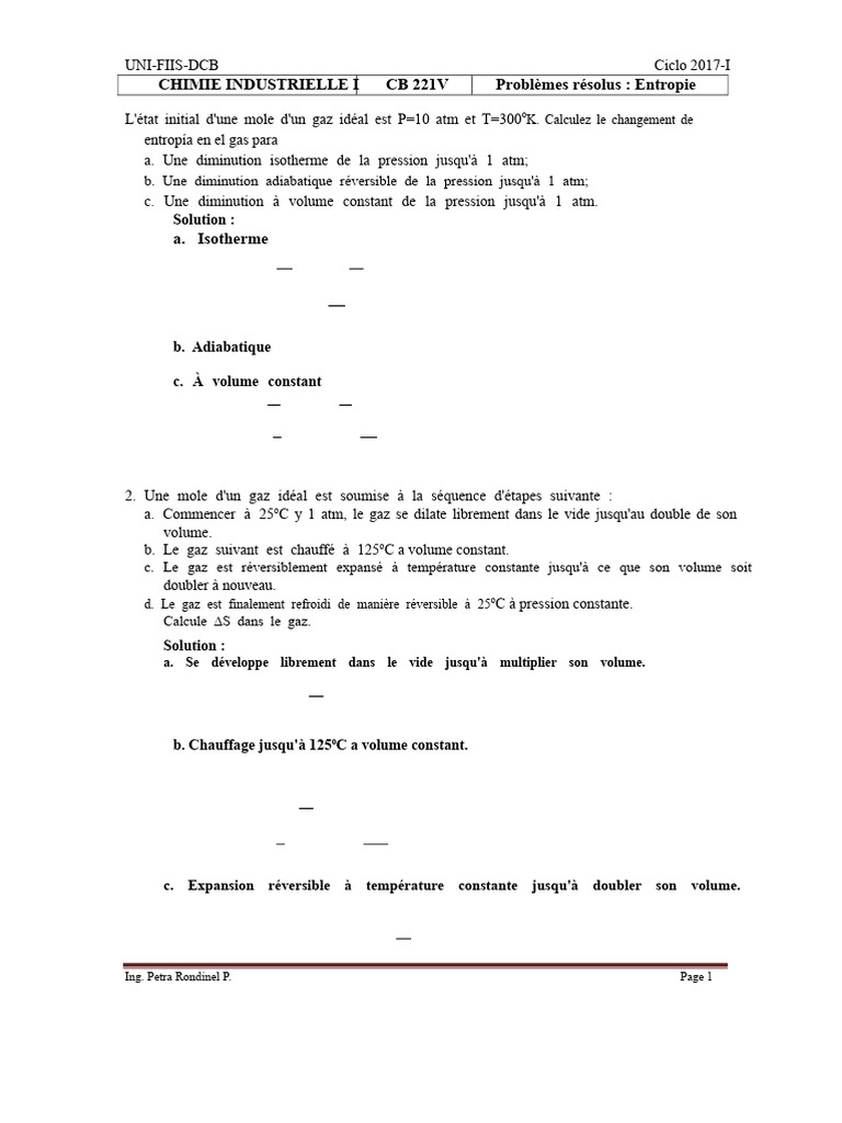 Calculs d'entropie en chimie industrielle | PDF | Entropie | Sciences ...