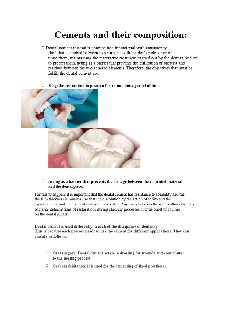 Cements and Their Composition | PDF | Dentistry Branches | Materials