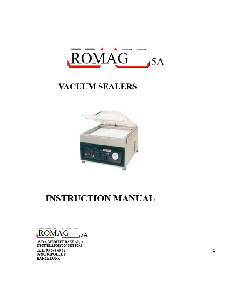 Vacuum Sealers Instruction Manual | PDF | Vacuum | Pressure Measurement