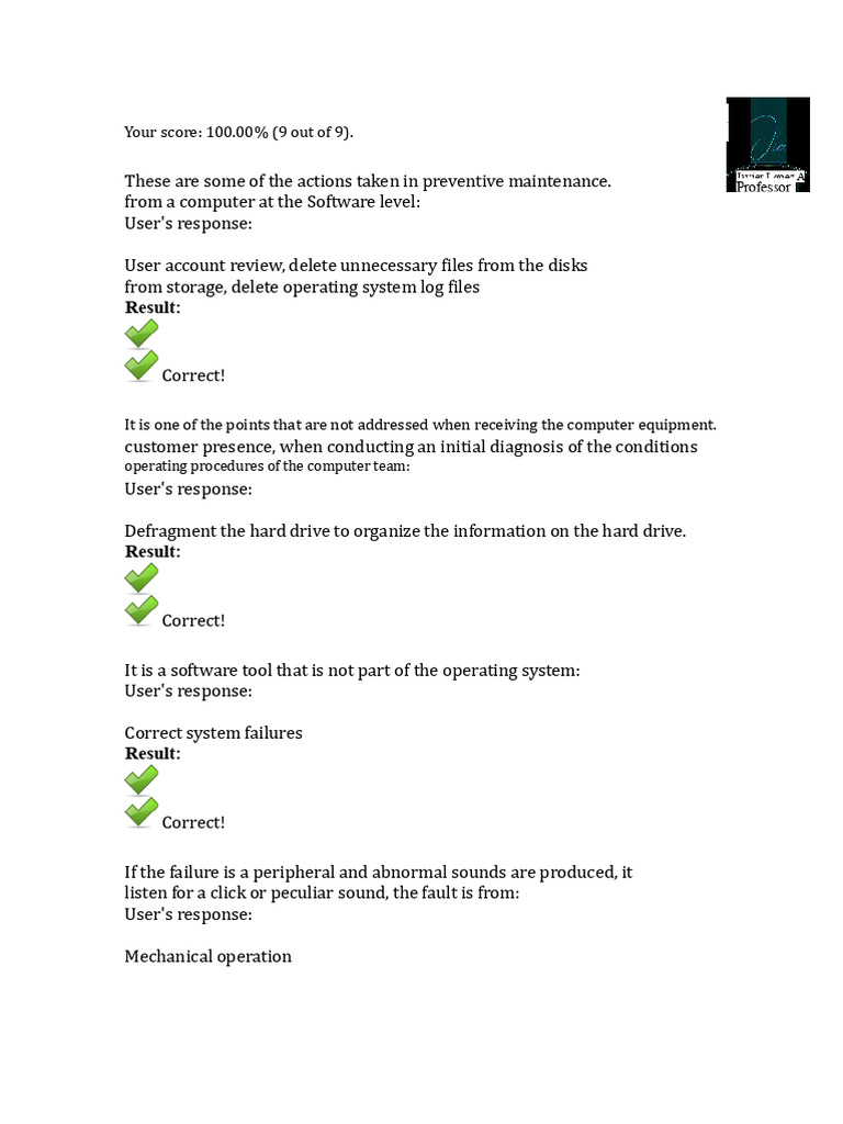 Level 3 Lesson 1 Exam 1 Technician in Computer Equipment Installation ...