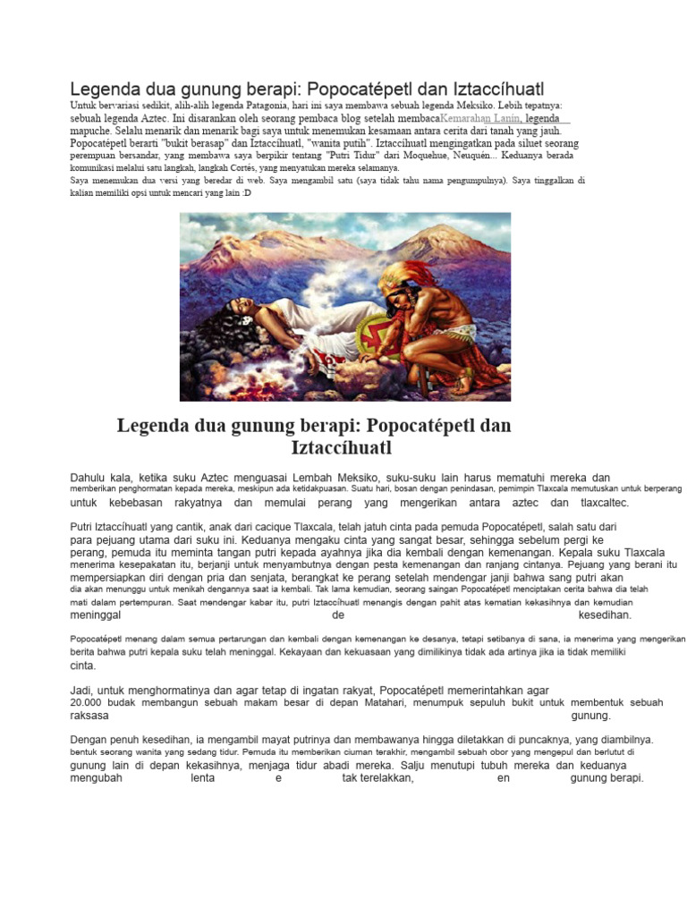 Legenda Popocatépetl dan Iztaccíhuatl | PDF