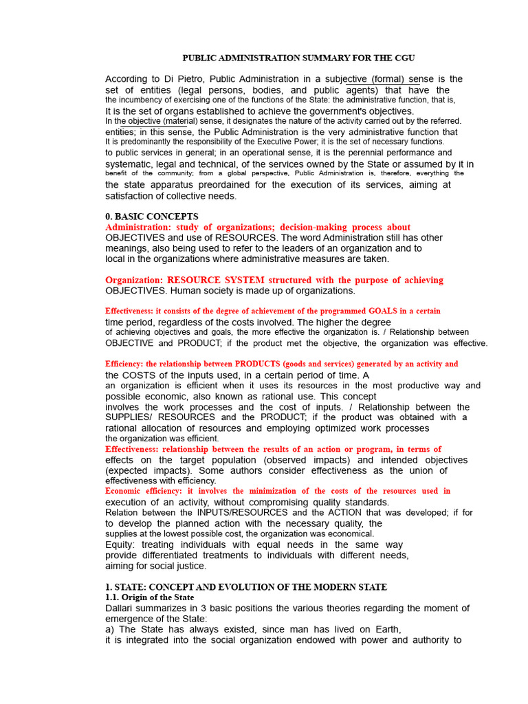Summary of Public Administration | PDF | State (Polity) | Bureaucracy