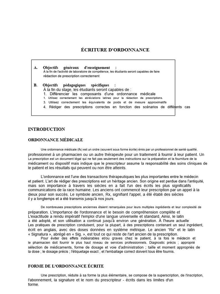 Rédaction d'Ordonnances Médicales | PDF | Ordonnance médicale ...