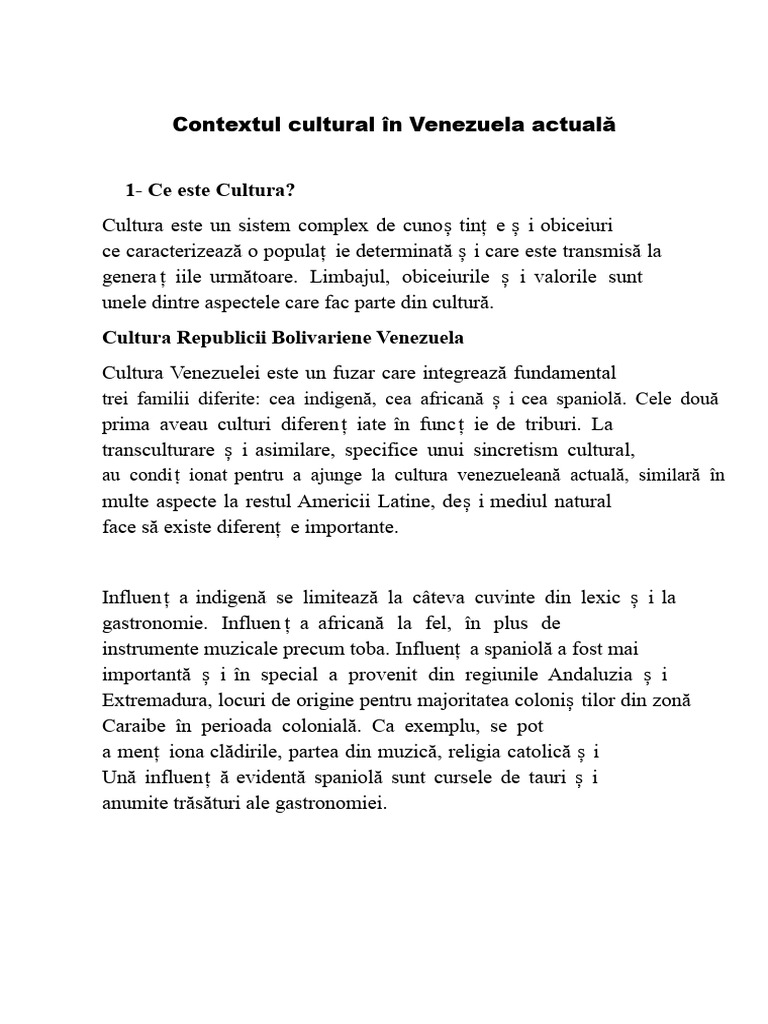 Contextul Cultural În Venezuela Actuală | PDF