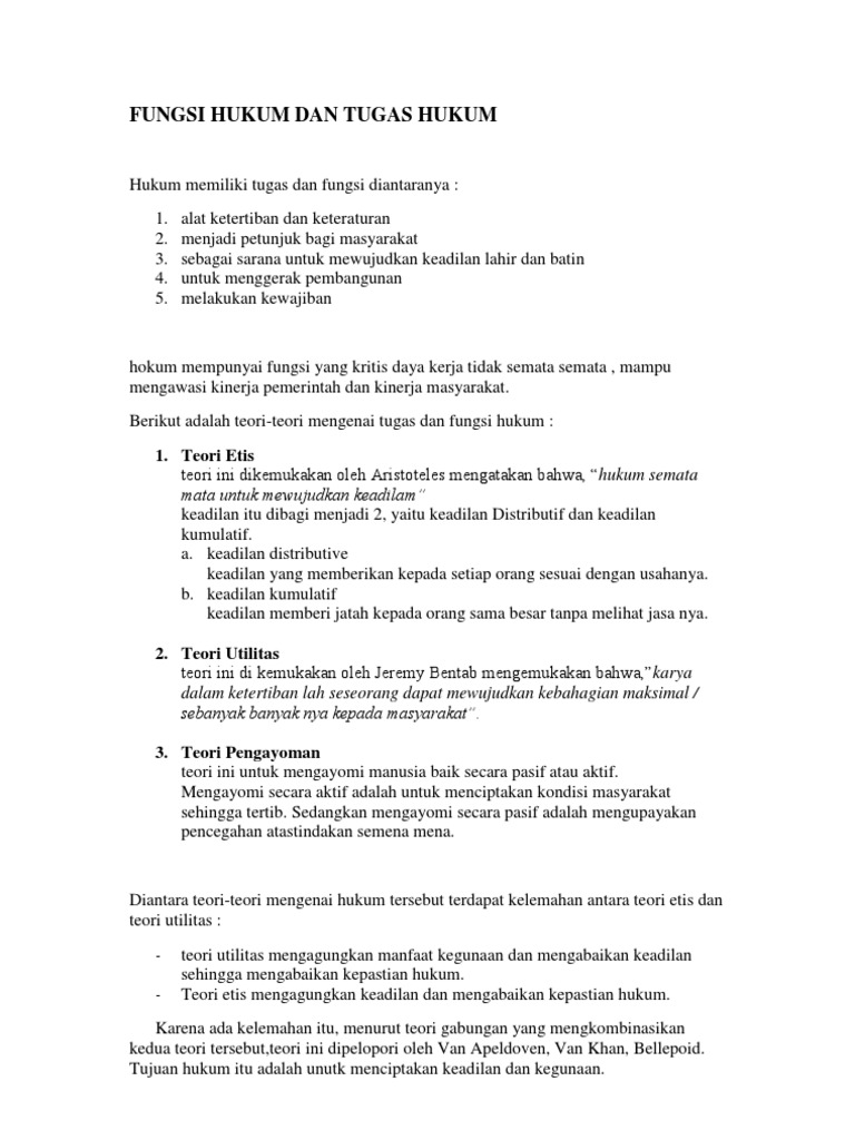 Fungsi Hukum Dan Tugas Hukum