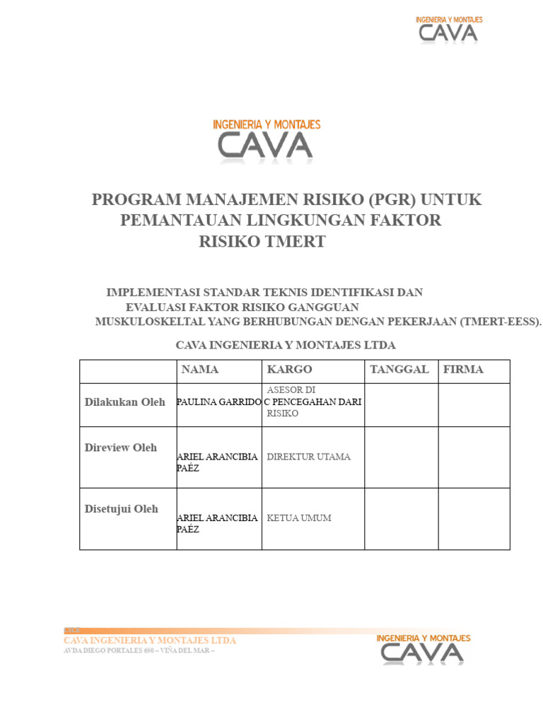 Program Manajemen Risiko Tmert Cava | PDF