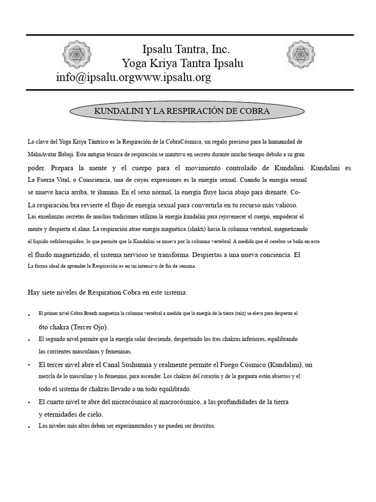 Pasos Del Curso de Tantra Ipsalu y Folleto | PDF
