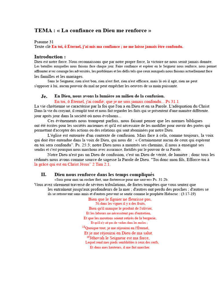 Confiance en Dieu : Force et Protection | PDF | Dieu