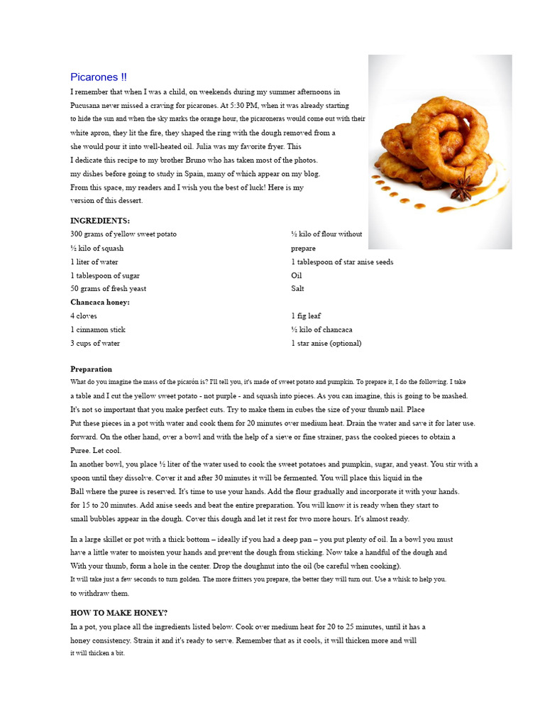 Authentic Picarones Recipe Guide | PDF | Sweet Potato | Cuisine