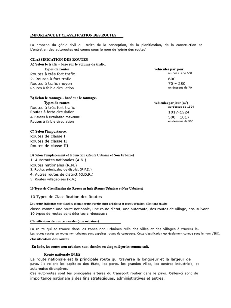 Classification des Routes en Inde | PDF | Autoroute | Route