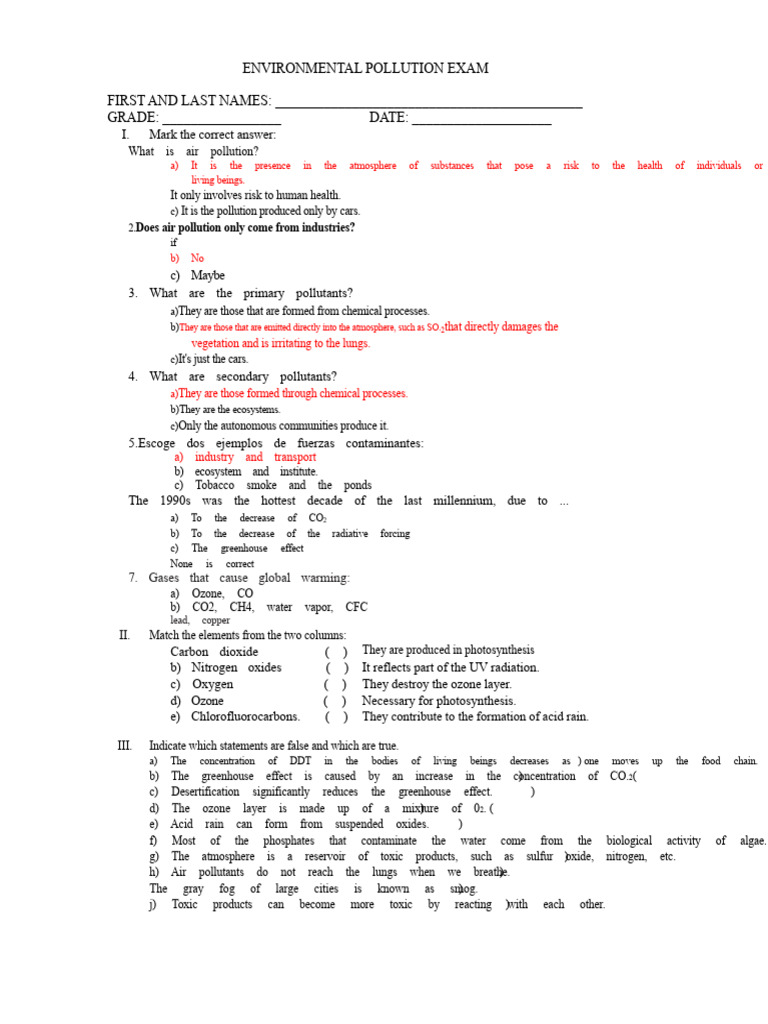 Environmental Pollution Exam PDF | PDF | Atmosphere Of Earth | Ozone