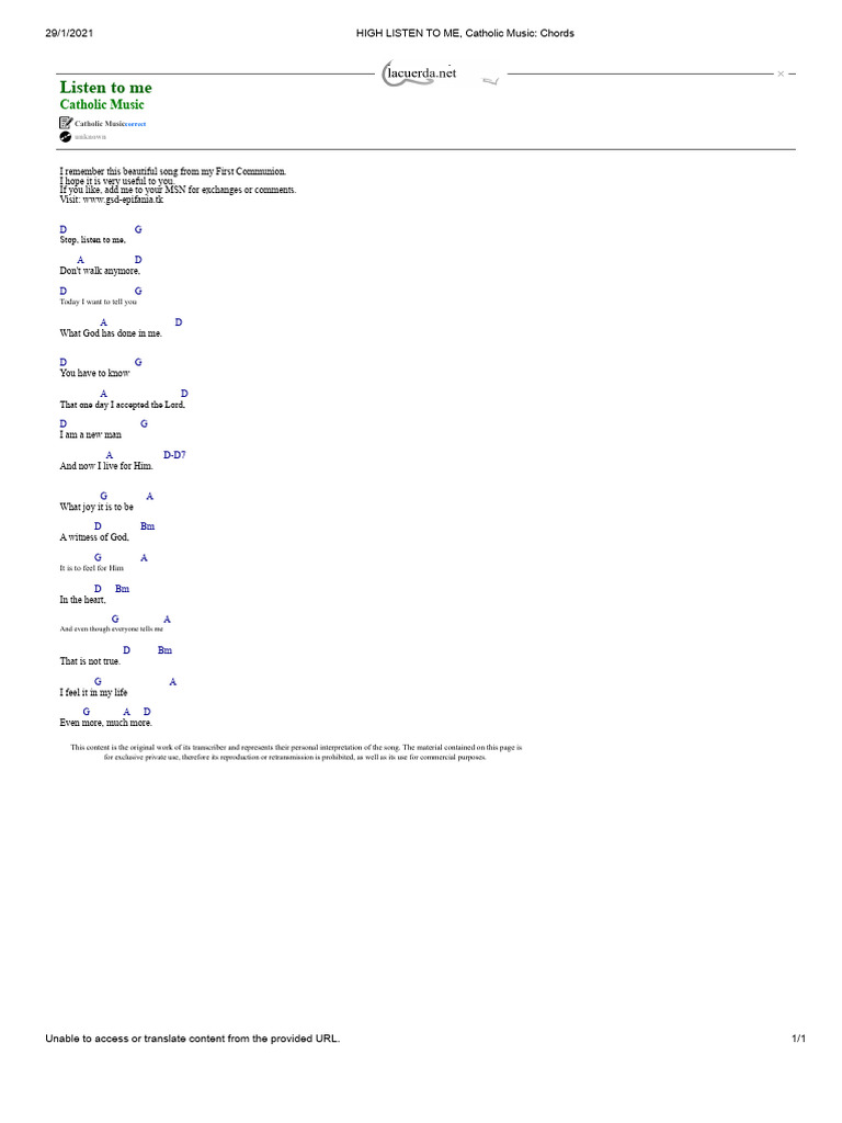 HIGH LISTEN TO ME, Catholic Music - Chords | PDF