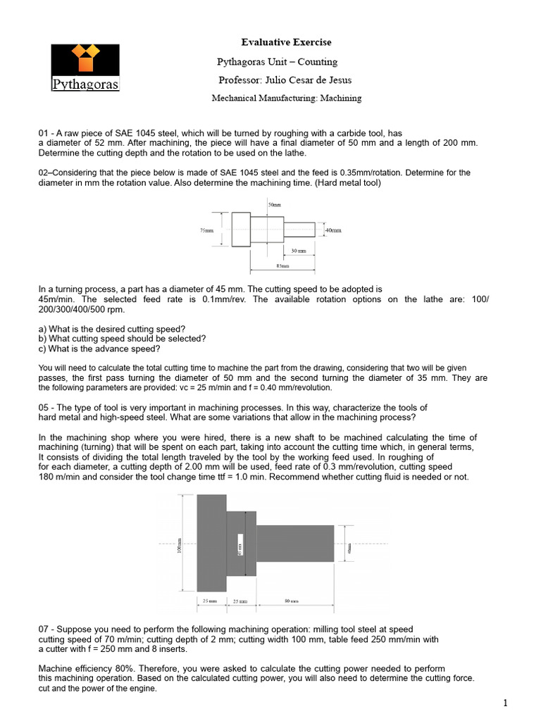 Evaluation Exercise - Machining | PDF | Machining | Metalworking