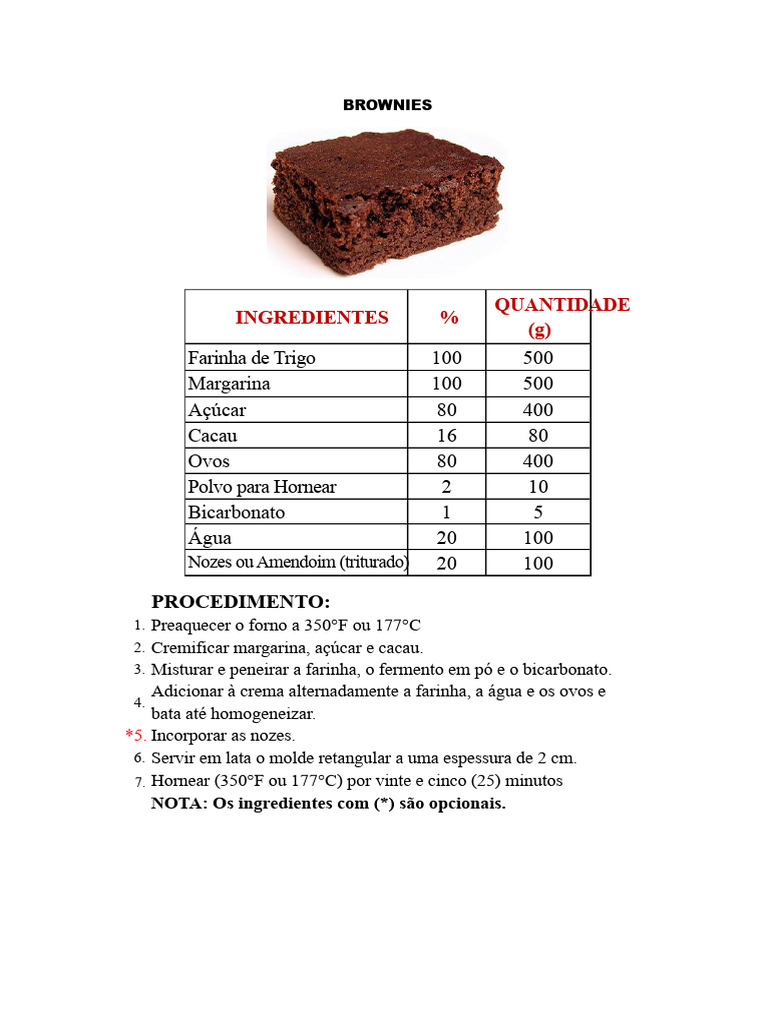 Receita de Brownies | PDF | Chocolate | Alimentos