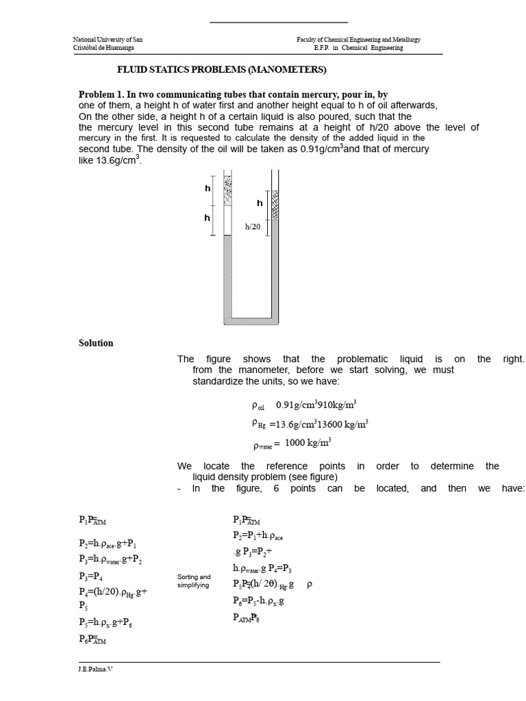 Fluid Statics Problems and Solutions | PDF | Pressure Measurement ...