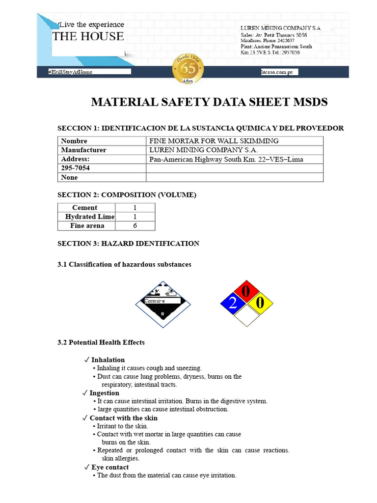 Material Safety Data Sheet Msds | PDF | Personal Protective Equipment ...