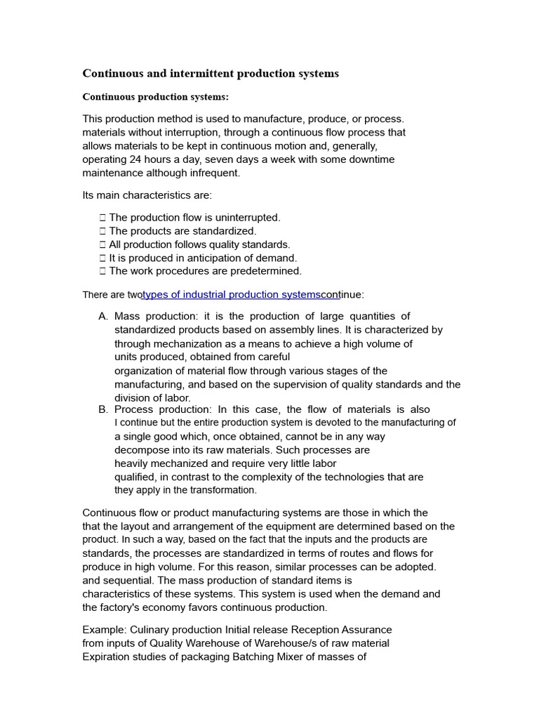 Continuous and Intermittent Production Systems | PDF | Mass Production ...